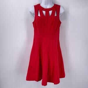 Jessica Simpson Sz 4 Bright Coral Fit Flare Mini Dress Sleeveless Full Zip